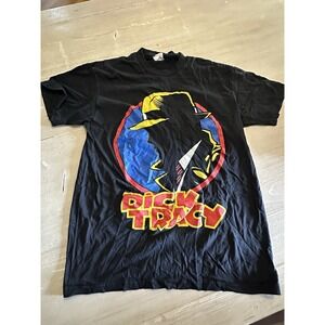 VINTAGE SINGLE STICH 1990 DICK TRACY T SHIRT MENS MEDIUM DISNEY BLACK